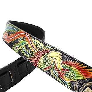 Walker And Williams KB-31 Sangle fine en cuir pleine fleur avec phénix dessiné à la main Noir - Les Beatles, Paul McCartney, John Lennon, RIngo Starr, George Harrison Walker And Williams KB-31 Sangle fine en cuir pleine fleur avec phénix dessiné à la main Noir – Image 3