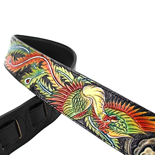 Walker And Williams KB-31 Sangle fine en cuir pleine fleur avec phénix dessiné à la main Noir - Les Beatles, Paul McCartney, John Lennon, RIngo Starr, George Harrison Walker And Williams KB-31 Sangle fine en cuir pleine fleur avec phénix dessiné à la main Noir – Image 4