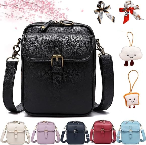 Vintage Leather Look Crossbody Bag for Women, Anti Theft Shoulder Bag with 10 Card Slots & Adjustable Strap (Multi Colors)