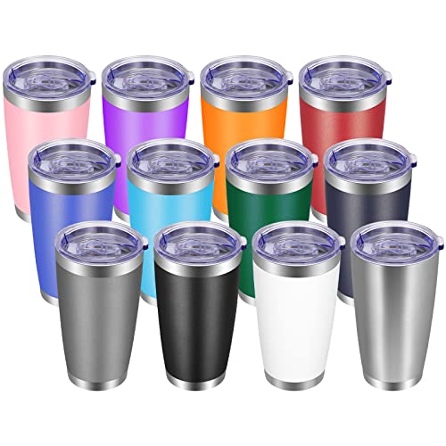 VEGOND 20oz Tumbler with Lid and Straw Stainless Steel Tumbler Cup Bulk Vacuum Insulated Double Wall Travel Coffee Mug Powder Coated Coffee Cup, Mix, 12 Pack
