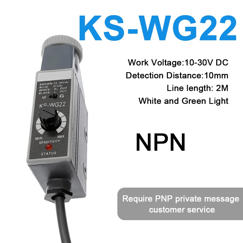 Color Code Sensor KS-W22 KS-G22 KS-R22 10-30V Mark Detection Photoelectric Switch Color Mark Sensor KS-RG22 KS-WR22 KS-WG22(Size:KS-WG22)