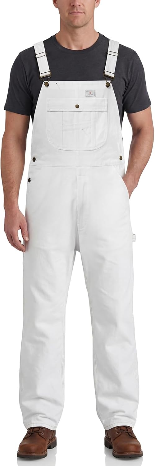 HISEA Overalls for Men, Denim Bib Painters Work Overall, Relaxed Fit White Jean Utility Midweight Workwear with Pockets