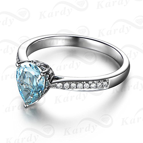 Unique Women's Jewelry Solid 14K White Gold Natural Aquamarine Diamond Engagement Promise Wedding Ring Set3
