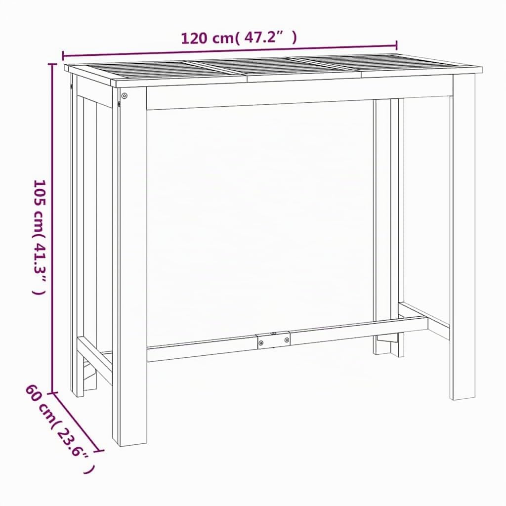 vidaXL Mesa Alta de jardín Madera Maciza de Acacia 120x60x105 cm