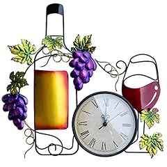 New Vees Metal Wine Wall Clock for Kitchen, Large 16 inch Wine Metal Wall Art Decor, Decorative