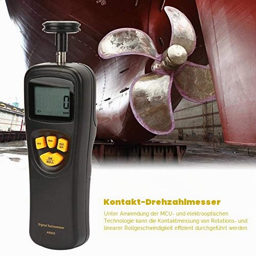 Digitaler Drehzahlmesser, LCD-Handheld-Kontaktdrehzahl Drehzahlmesser 0,5-19999 U/min, Hochpräziser Testerzähler mit Max/Min/LAST-Daten-Hintergrundbeleuchtungs-Haltefunktionen