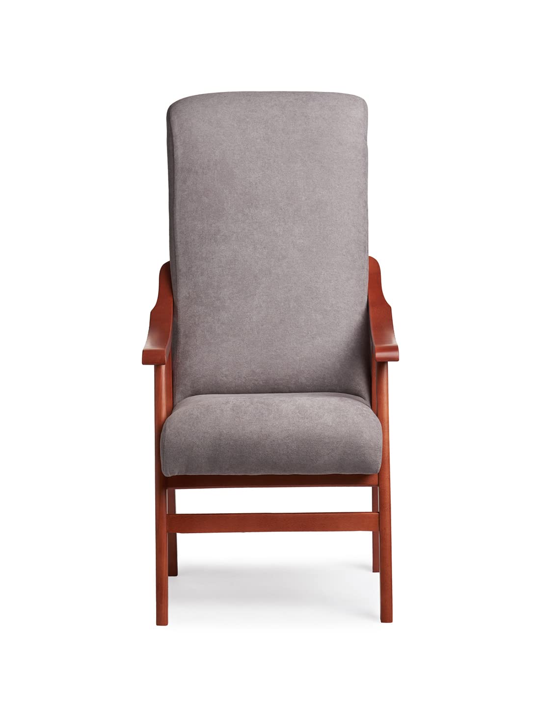 Silla Brazos de Madera, Respaldo Recto, Ideal para Personas Mayores, Movilidad Reducida o Dolor Espalda. Usada en residencia y geriátricos. Tamaño: 57x70x114 cm. (Cerezo, Gris)
