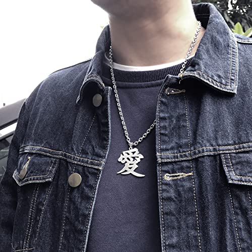 Wchama Love Kanji Necklace Japanese for Men Women 愛 Stainless Steel Chinese Character Pendant Good Luck Chain Gaara Necklaces4