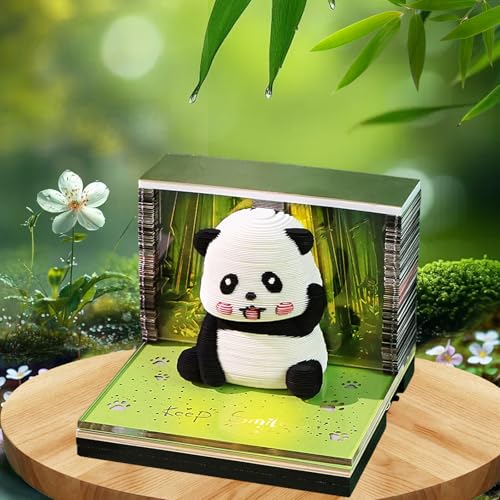 3D-Kalender 2026 Panda mit Licht - 3D Note Cube mit Timer-Funktion Time Piece Kalender 2026 mit 3D Notizblock für Jahresplanung