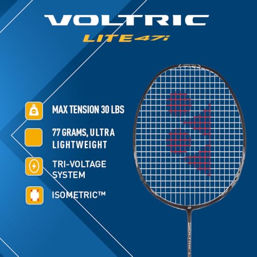 Image of Yonex Graphite Strung Badminton Racquet Voltric Lite 47i (G4, 77 Grams, 30 lbs Tension, Black)
