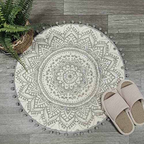 Boho Kleine Badezimmerteppiche Mandala Weiche Fußmatte mit Pom Pom Fransen...