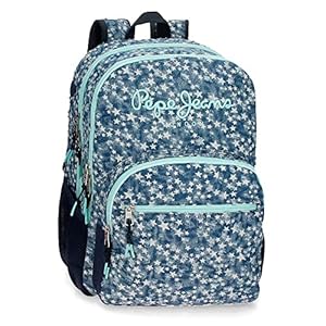 Pepe Jeans Denim Star Mochila Escolar Doble Compartimento Adaptable a Carro Azul 32x44x22 cms Poliéster 30,98L