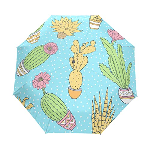 Parapluie coupe-vent haute performance au design cactus bleu