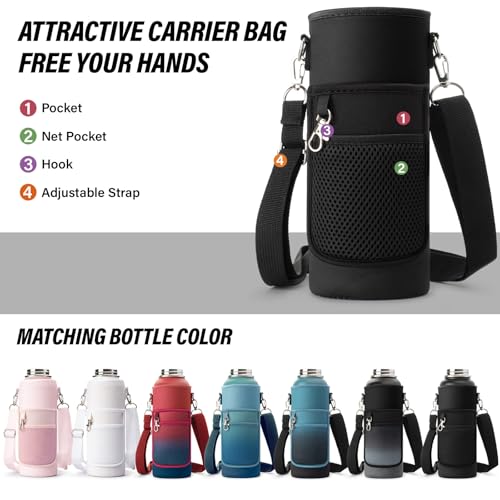 40 oz Insulated Water Bottle | Thickened Stainless Steel Vacuum Metal | Portable Sports Water Jug for Gym and Hiking with Straw, Carrier Bag, Handle Strap | BPA-Free 40 oz