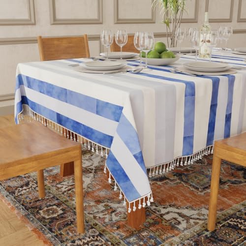 Image of Urban Space Sicilia Table Linen Collection - Premium Water & Stain Resistant Dining Table Cover for 6 Seater, Anti Skid Table Cloth for Center Table, 1 Piece (Horizontal Stripes, 52 inchx 92 inch)