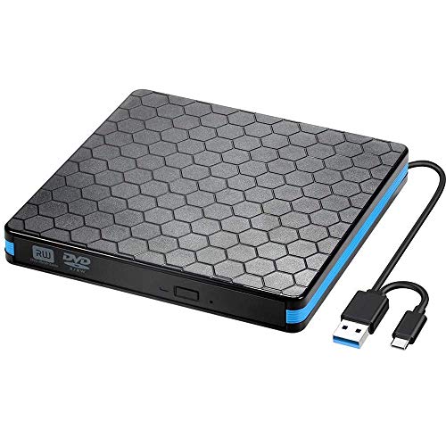 TBTUA unità CD Esterna USB 3.0 unità Dvd Esterna Portatile Sottile, CD Dvd +/- RW Rom Masterizzatore di masterizzatore/Lettore per Laptop/Desktop Win 7/8.1/10 e Linux, Mac OS (Nero)