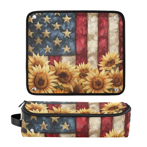 Estuche de viaje 2-en-1 para rizador con almohadilla resistente al calor, gran capacidad organizadora para planchas de pelo, rizadores y alisadores, diseño Americana Sunflower Blend miniatura 3