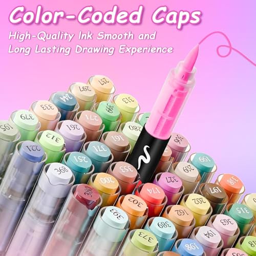 Image of Wafeeq Acrylic Paint Pens Set, Colors Acrylic Brush Markers, 1-5mm Medium Tip, Water-Based & Non-Toxic, Permanent on Rock, Wood, Canvas, Glass, Ceramic & Paper (48)