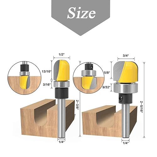 Miniatura 4 de Mesee Juego de 6 brocas de plantilla con rodamiento, brocas rectas de vástago de 1/4 pulgadas y brocas para bandeja de tazón, broca en V para