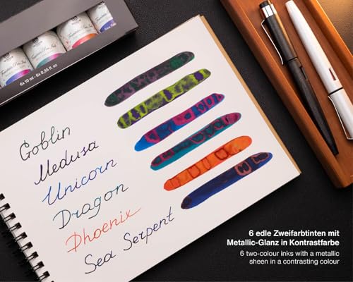 Sheen Ink Set 1, Zweifarb-Schreibtinten für Füllhalter, 6 x 10 ml