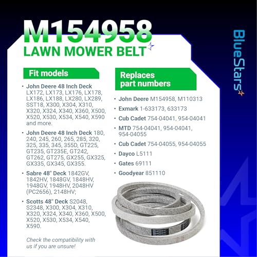 Image of BlueStars M154958 Mower Deck Belt | Aramid Cord | 111.4 inch x 5 /8 inch | Deck Belt - for 48 Inch Decks John Deere GT235 X300 345 X320 325 GT275