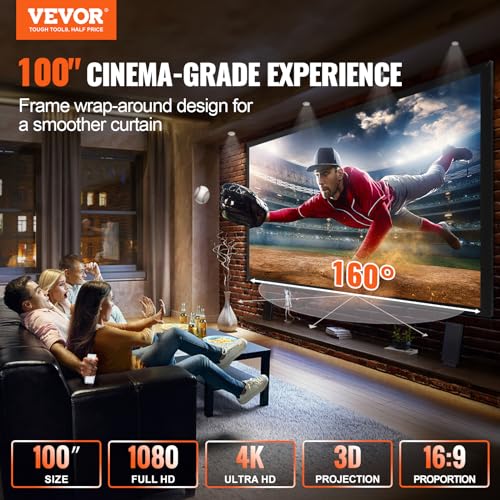 Image of VEVOR Projector Screen 100inch Outdoor Projector Screen 16:9 Movie Screen Fixed Frame 3D Projector Screen for 4K HDTV Movie Theater