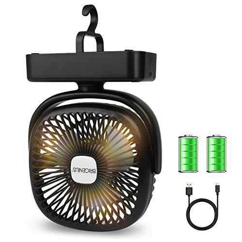 BRIGENIUS Camping Fan LED Lantern, Portable Mini Desk Fan USB Rechargeable 4400mAh Battery