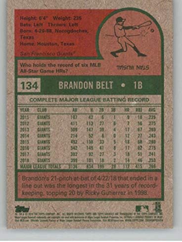 2019 Topps Archives #134 Brandon Belt San Francisco Giants MLB Baseball Trading Card image 4