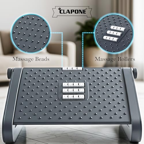 Image of Foot Rest Under Table Foot Rest for Under Desk at Work Stool Ergonomic 6 Heights Adjustable Footrest with Massage Roller, Portable Under Desk Foot Stool for Home,Office, Black, Adjustable (Premium Grey, Adjustable)