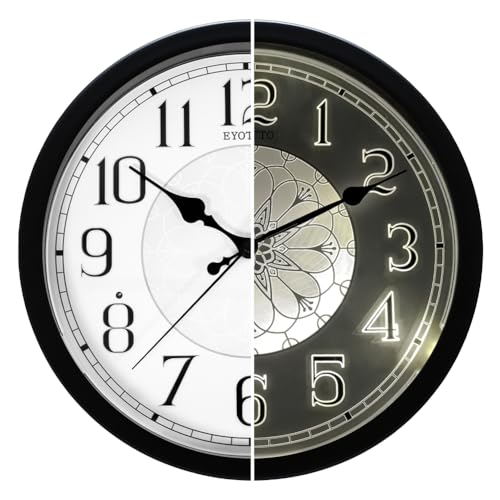 eYotto 12inch Leuchtende Stille Wanduhr mit Einstellbarer Helligkeit 30.5cm Nachtlicht Wanduhr Vintage küchenuhren Batteriebetrieben Für Wohnzimmer Schlafzimmer Küch Badezimmeruhr(Retro)