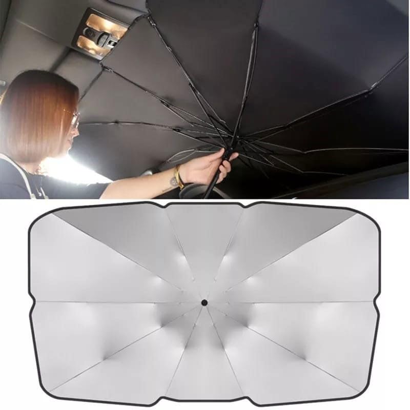 Parasol Coche Delantero, Paraguas Parasol, Tamaño 135x75cm, Parasol Coche Delantero Plegable, Sombrilla Interior, Protector Solar Auto, Diseño V en Retrovisor (135x75)