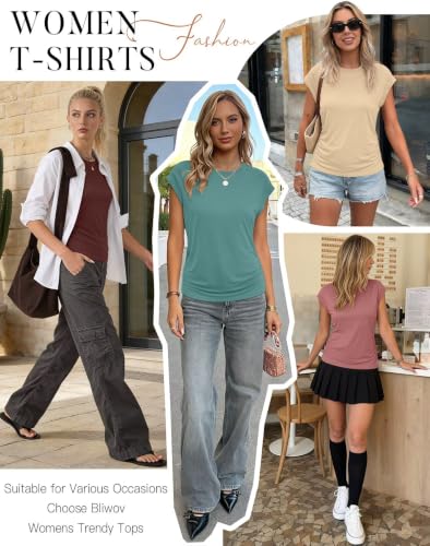 Image of Bliwov Womens Summer Tops Cap Sleeve Crew Neck Casual T Shirts