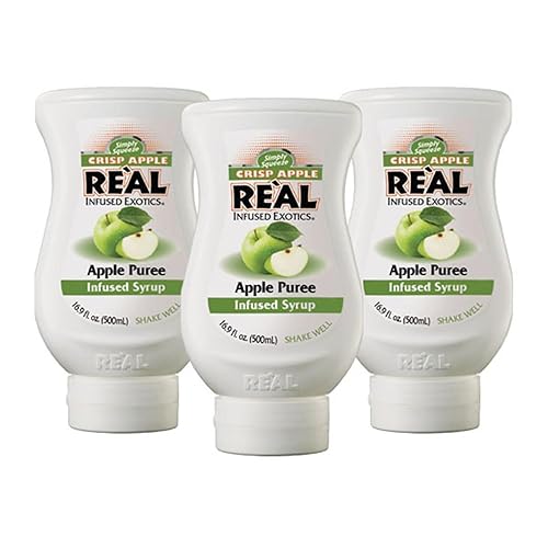 Crisp Apple Reàl - Jarabe con infusión de puré de manzana, botella exprimible de 16.9 onzas líquidas (paquete de 3)