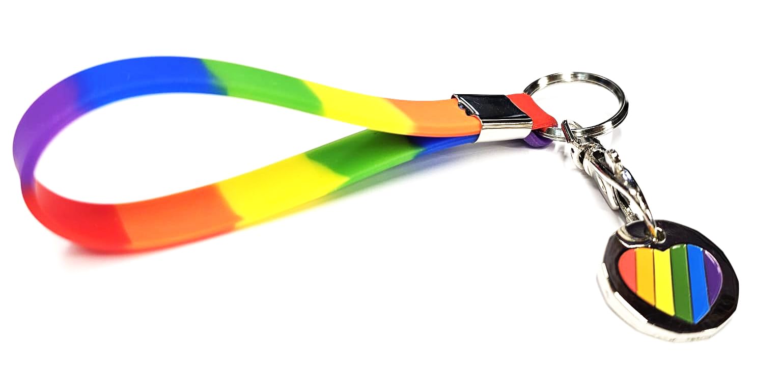 Harts Heavy Duty Identification Silicon Rainbow LGBTQ Key Ring loops Fob with Rainbow Heart Supermarket Trolley Token