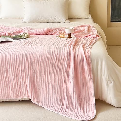 Image of 100% Cotton Muslin Blanket Queen 6-Layer Gauze Pink Bed Blanket Lightweight Soft and Breathable Blanket for Sofa Couch Coverlet Farmhouse Decor Both Sides