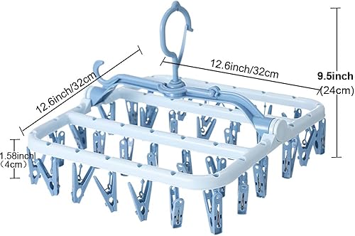 Miniatura 2 de Perchas de secado de ropa plegables con clip, colgador de goteo de plástico con 32 clips de secado a prueba de viento, gancho para ropa interior