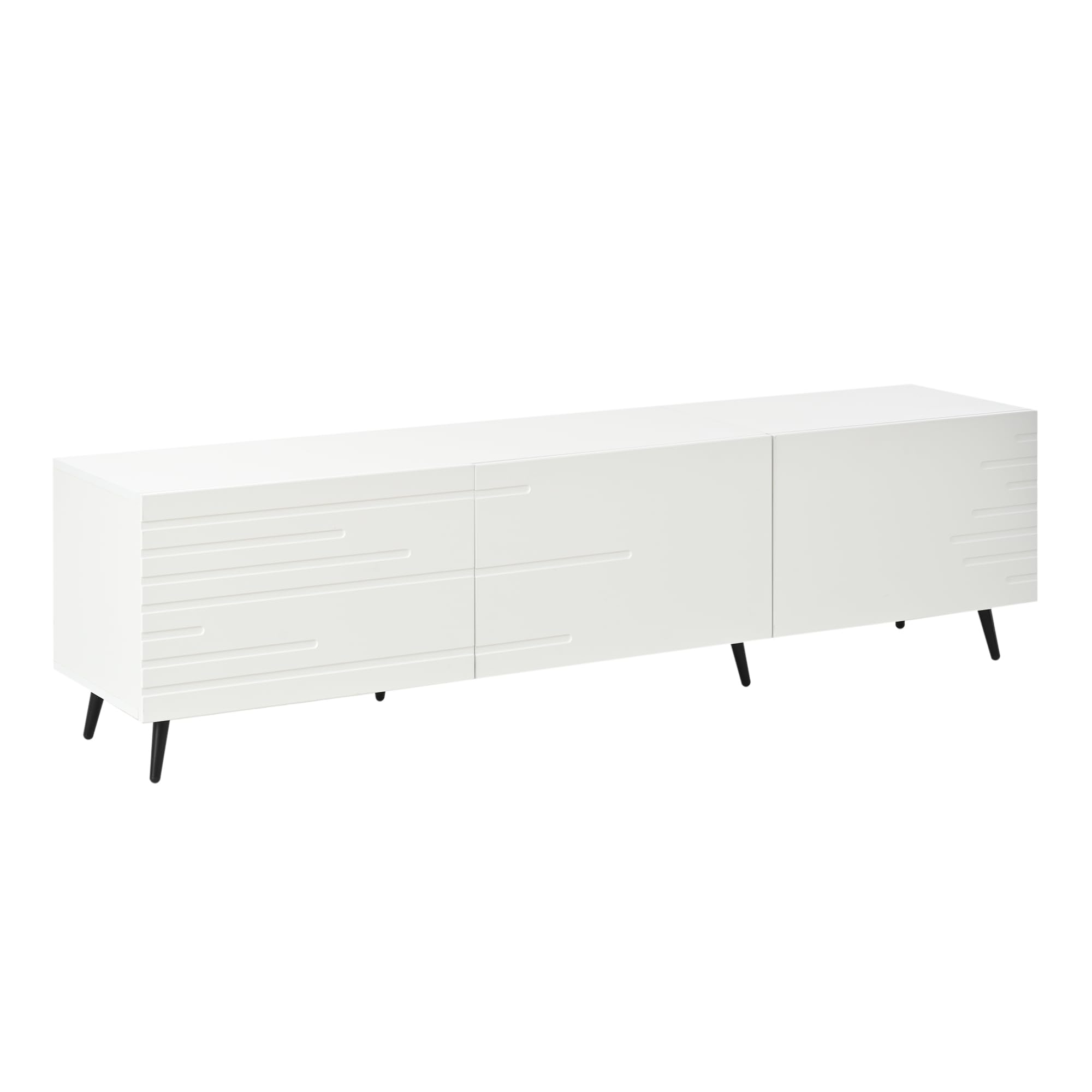 Mobile TV grande 180 x 40 x 48 cm, con 3 ante a battente, design stampato, bianco, adatto per televisori da 80", grande capienza, materiale MDF.