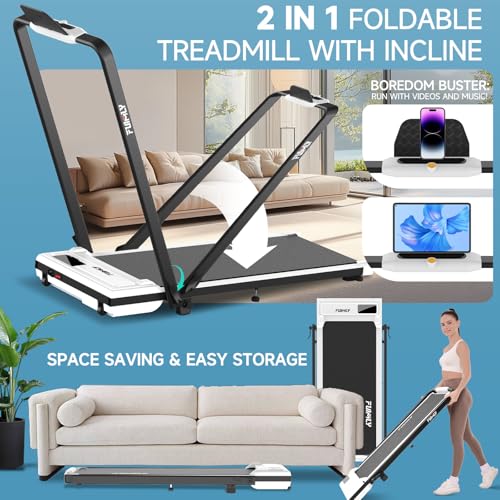 Image of FUNMILY Walking Pad - Foldable Treadmill for Home Office, Portable, 300 Lb Capacity, Remote Control, LED Touch Screen, 2s Foldable, White