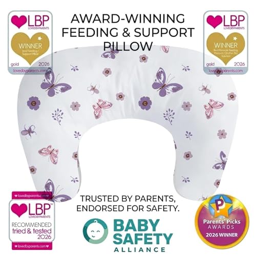 Image of Little Grape Land Ergonomic Nursing Pillow,New Breastfeeding Pillows Support for Mom and Baby,Breathable and Soft with Cute Washable Cover, Multi-Use Feeding Pillow for 0-12 Months, Purple Butterfly
