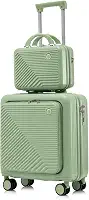 Mala De Bordo de Rodinhas + Frasqueira com Alça para Viagem - Compartimento Especial para Notebook 13 Polegadas - Fabricada em ABS e Policarbonato, Acabamento Resistente - Verde