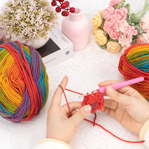 JelyArt 100 Gramm Wolle Regenbogen Garn Farbverlaufsgarn 8-fädig Weiches Baumwoll-Mischgarn, Pillingfrei Mehrfarbig Multicolor Strickwolle Häkelwolle zum Stricken und Häkeln von Schals, Mützen, Decken