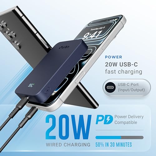 Image of URBN Slate Qi2 MagSafe Power Bank 10000mAh | 15W Magnetic Wireless Charging | 20W USB-C PD Fast Charging | LED Display | Premium Metallic Finish | 1 Year Warranty (Blue)