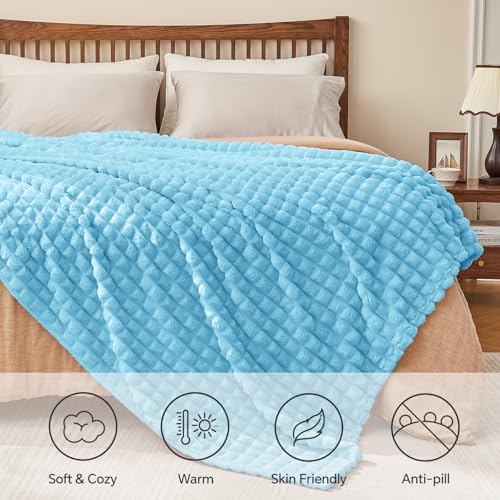 Image of BEDELITE 3D Checked Light Blue Fleece Throw Blanket for Couch, 50x60 Inches
