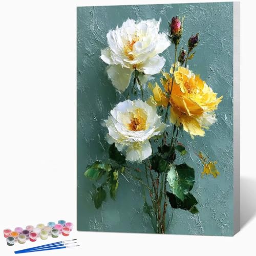 数字油絵 花 ペイントバイナンバー 風景, ナンバーペイント大人のDIYセット(ブラシとアクリル絵の具を含む)、クリエイティブな手作りの油絵セット、女性へのデジタル絵画ギフト、壁の装飾 50×65cm -WX251097G