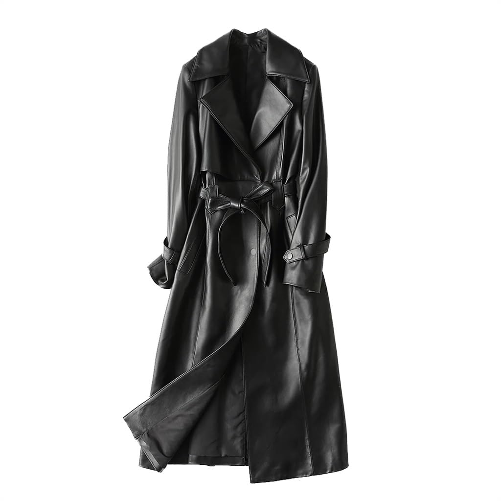 Autumn Long Black Trench Coat Womens Sleeve Belted Slim Jacket