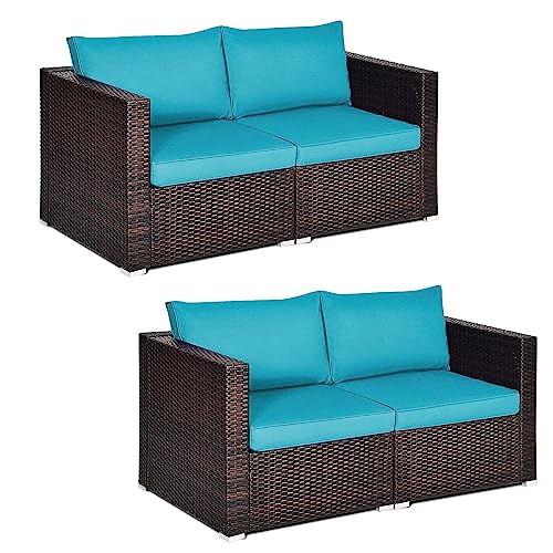 COSTWAY 4PCS Patio Rattan Corner Sofa Sectional Furniture Conversation Set
