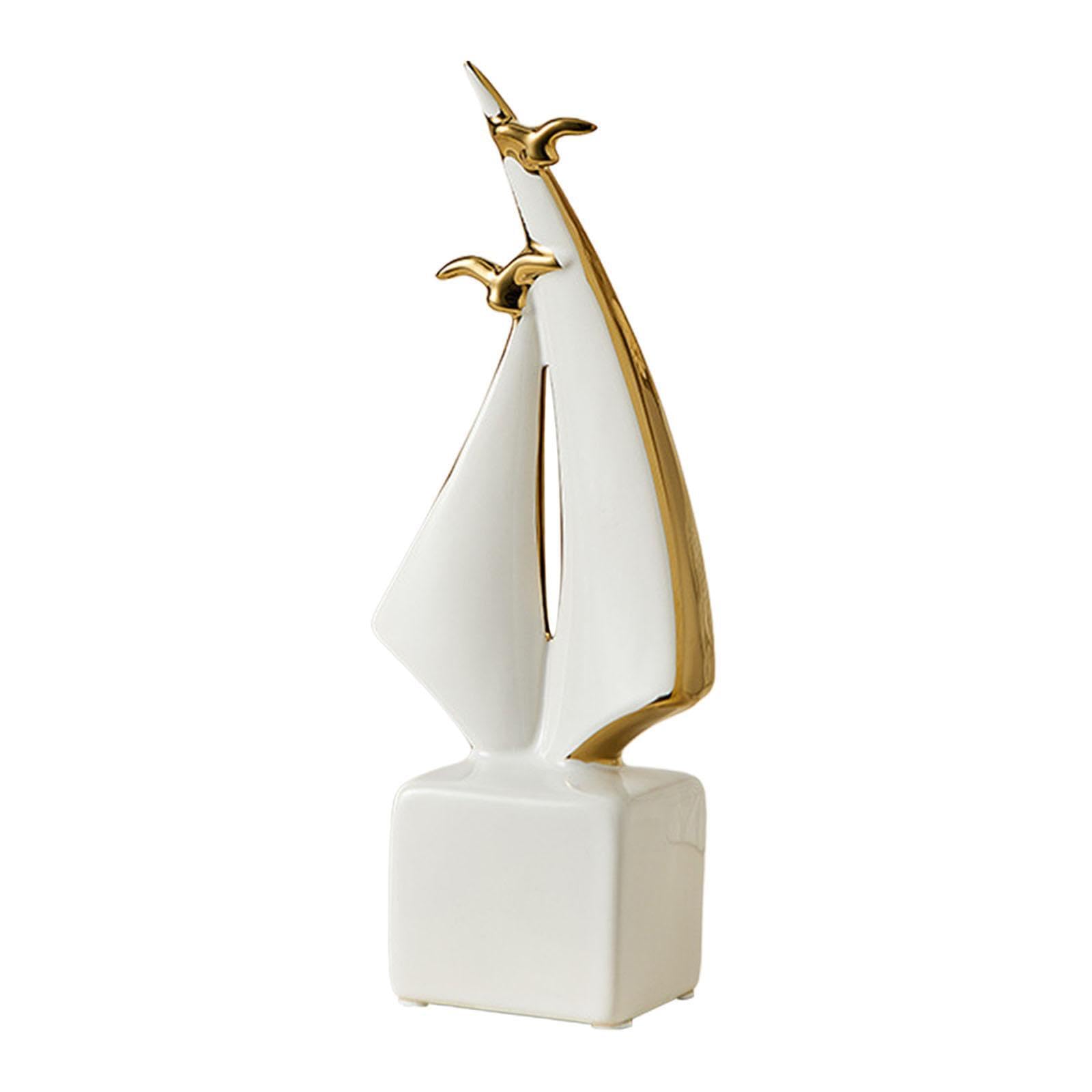 TWISAXC Ceramic Sailboat Art Statue Figurine Modern for Creative Desktop Ornament Office Desktops Well Made Bookcases Bedrooms Etc