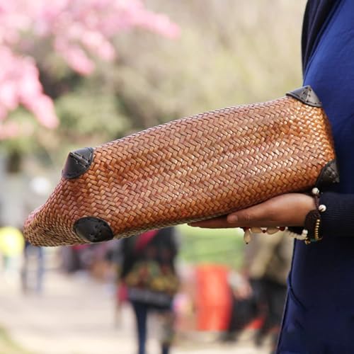 Bolso de paja para mujer con asa redonda de madera miniatura 3