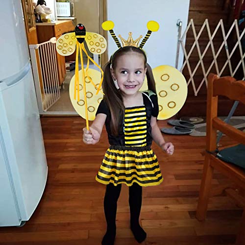 Joy Bang Bee Costume Bee Wings Costume Accessories 5PCS Bumble Bee Wings for Kids Princess Fancy Dress Up with Tutu Dress Wings Headband Wand Bee Socks