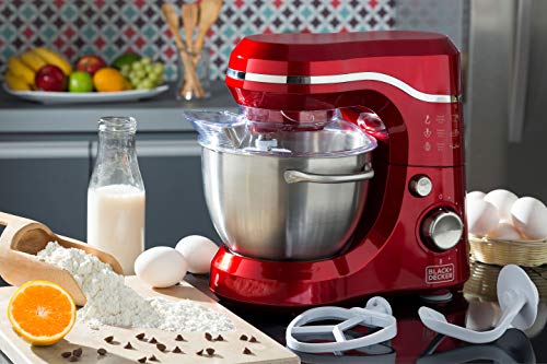 BLACK+DECKER Batedeira Planetária com Tigela 8 Velocidades 3L Metálica Vermelha 110V PLAN1000V